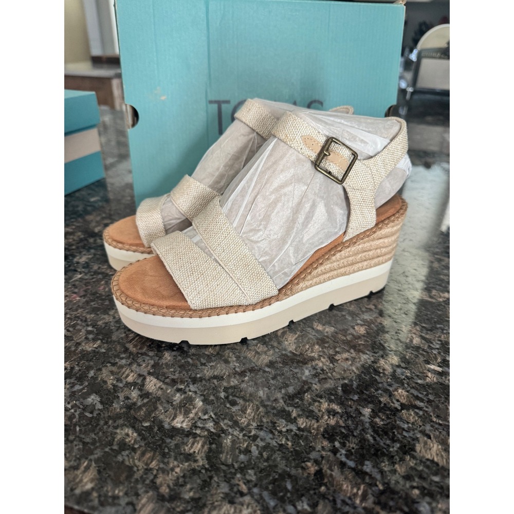 TOMS Darya Natural Yarn‎ Dye Espadrille Platform Wedge Sandals Womens 9 NEW